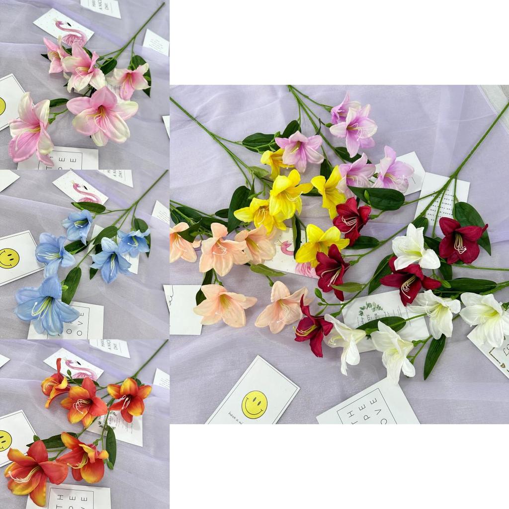 Factory Artificial Red Torch Lily Faux Flower Home Decor With Soft Fabric Material For Wedding And Photography Props