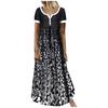 Fashion Women Loose Contrast Print Short Sleeves V-Neck Casual Long Dress