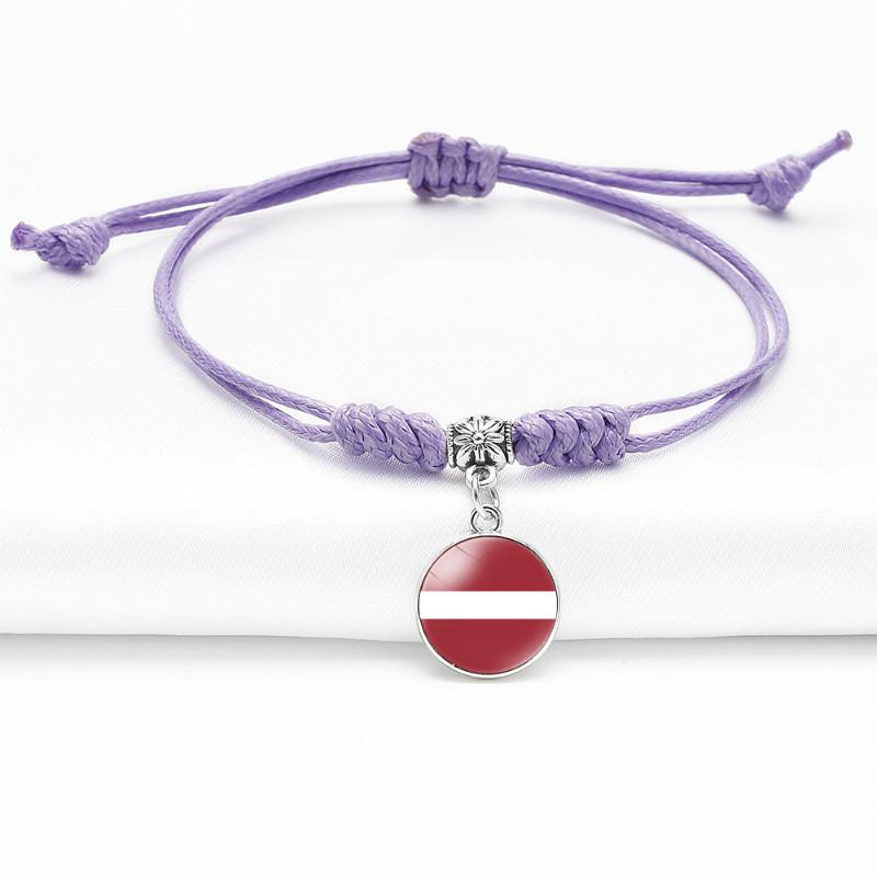 Purple Stylish Unisex Charm Bracelet With European Country Flags Length Adjustable