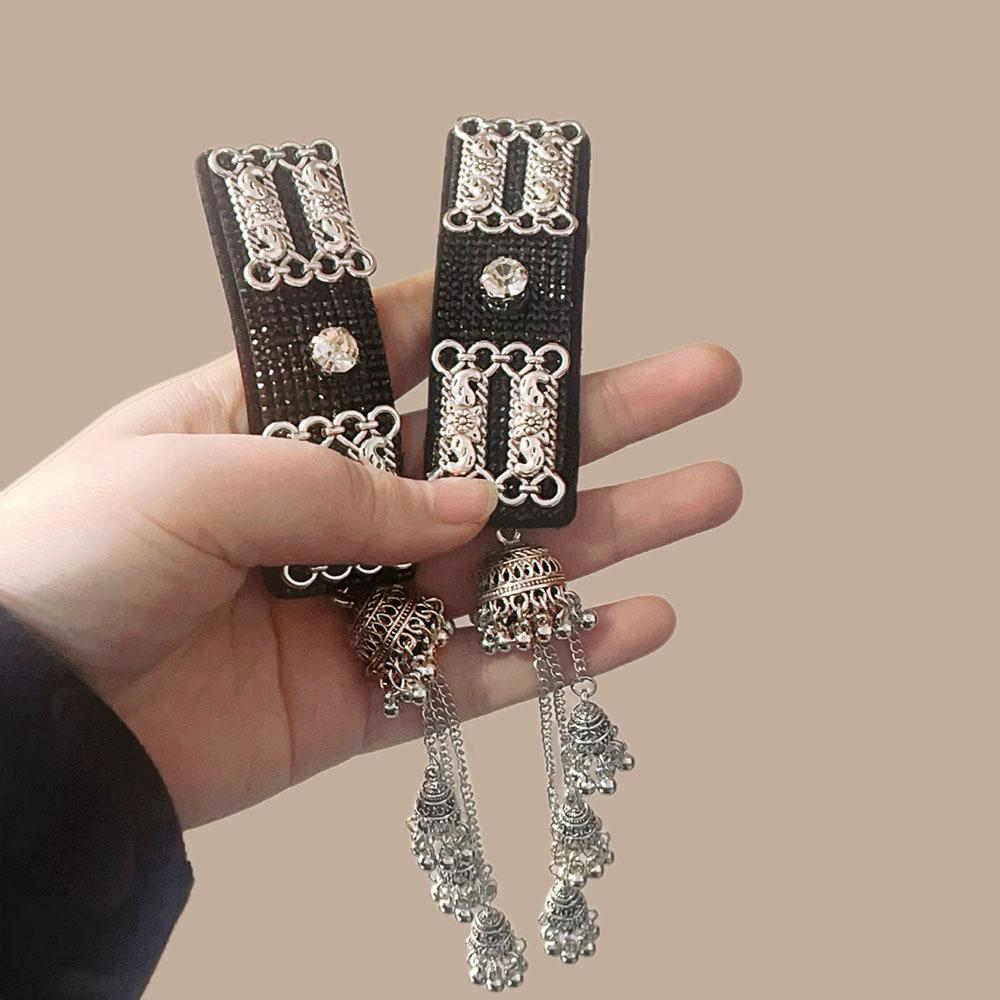 Ethnic Hair Clip Geometric Pattern Bell Fringe Hairpin Hair Clips Silver Clolr Long Fringe Hair Clip For Photo Props