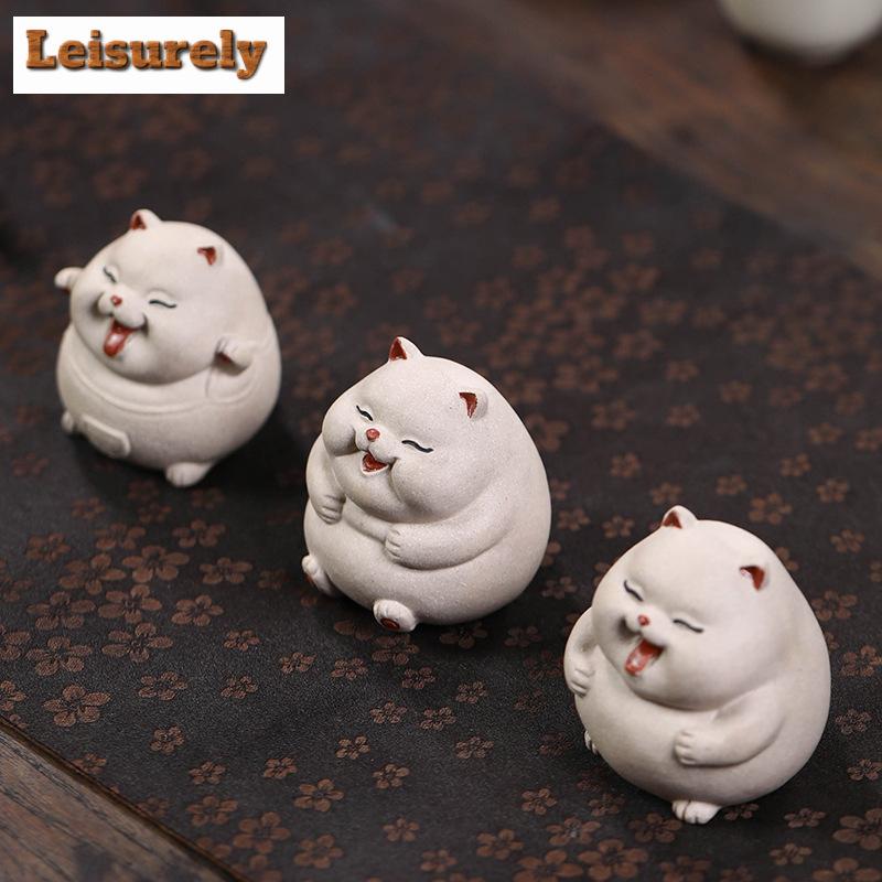 Cute Small Cat Purple Clay Lucky Tea Pet Tea Figurine Household Tea Ceremony Tea Statue Zisha Play Kung Fu Tea Drinkware Craft