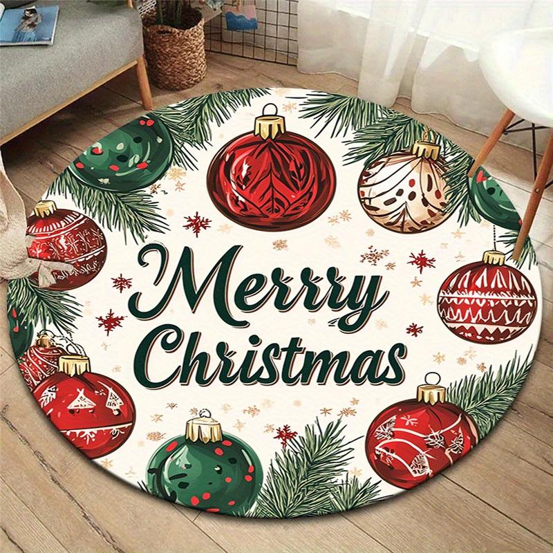 

1pc Soft, Absorbent & Non-Slip Merry Christmas and Light Balls Round Rug, Perfect for Entryway, Living Room, Bedroom Decor, Machine Washable 80cm by 80cm
