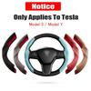 Black Leather Car Steering Wheel Cover Anti-slip for Tesla Model 3 Y accessories