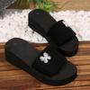 Fashion Fashion Bow Sequins Platform Slippers Women Summer Thick Bottom Med Heel Slides Female New Elastic Band Wedge Slippers Mujer