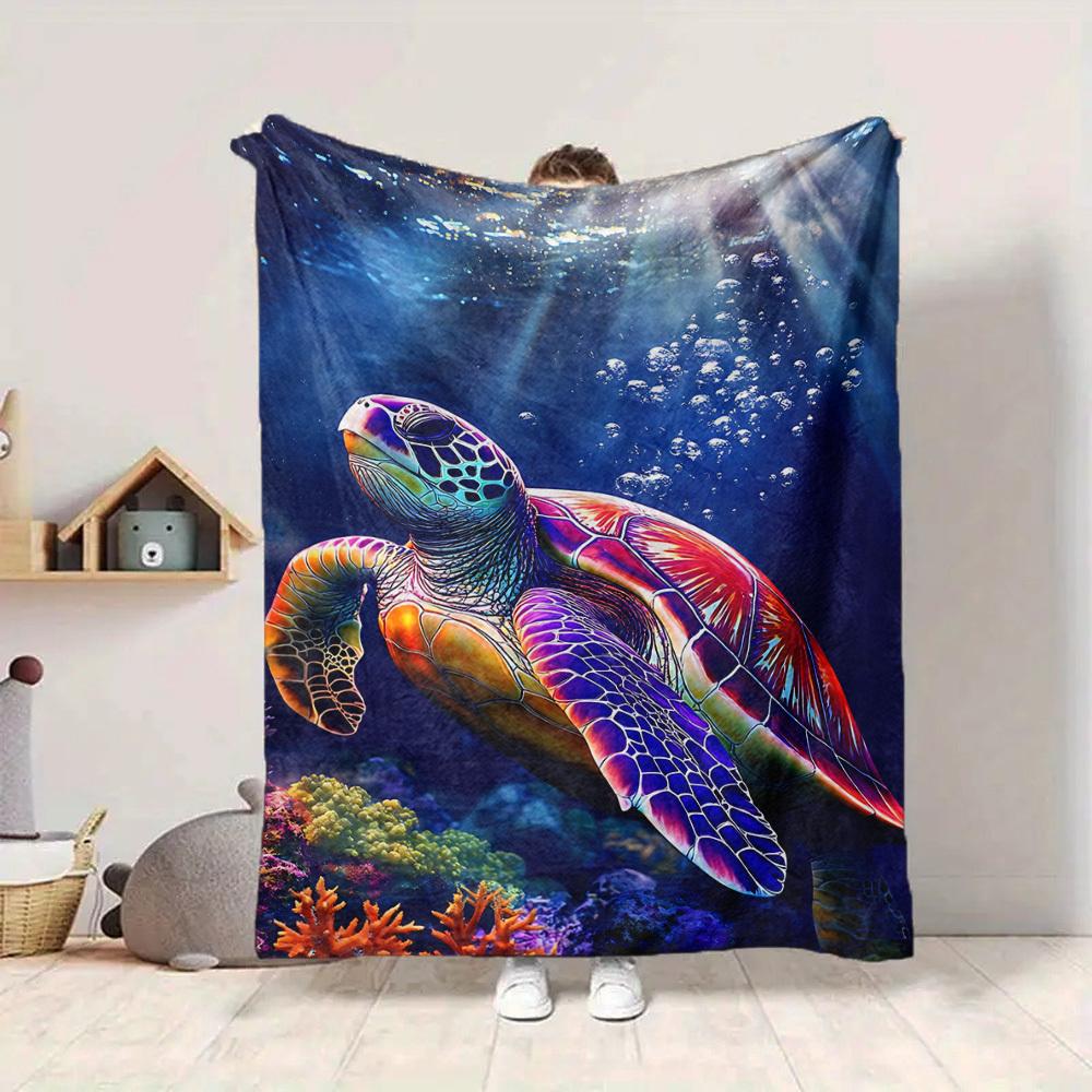 1PC Sea Turtle Print Blanket, Throw For Sofa, Bed, Travel, Camping, Livingroom, And Bed, Printing Blanket With Soft And Warm Fabric yy250918129