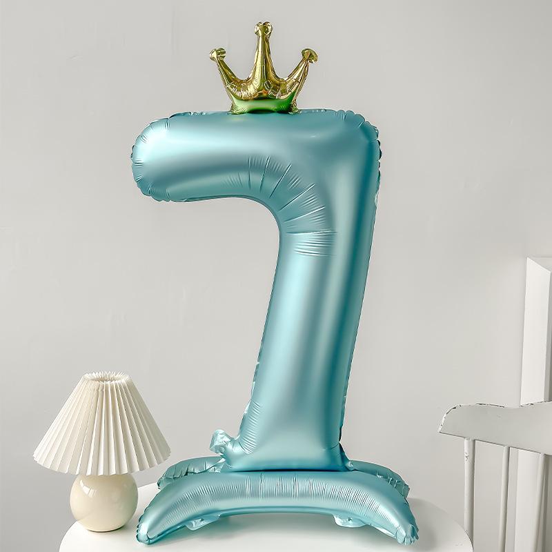 42" Aluminum Foil Number Balloon with Crown Stand for Kids' First Birthday Party Decorations