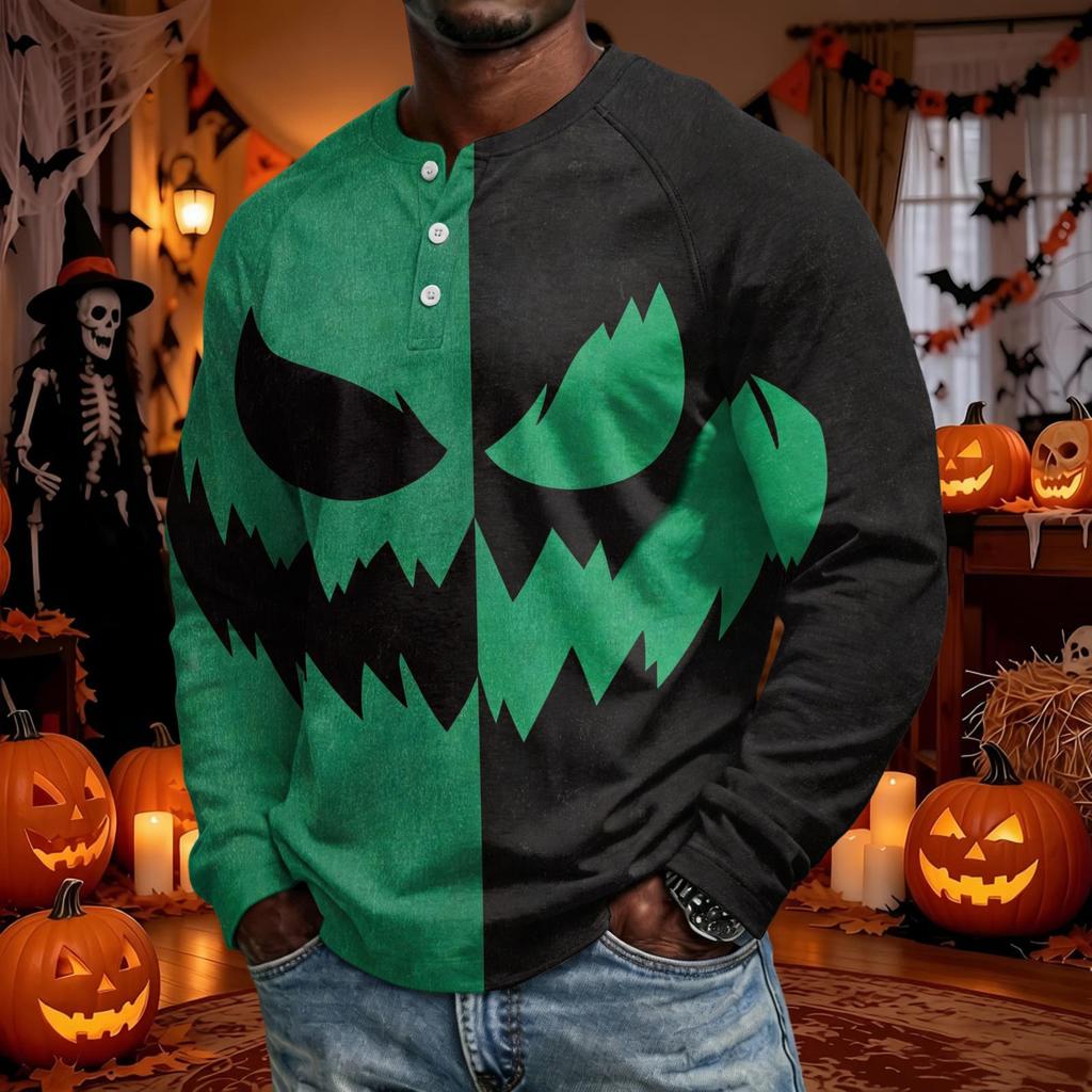 Men's Long Sleeve Shirt Loose Fit Casual Top for Halloween and Everyday Wear