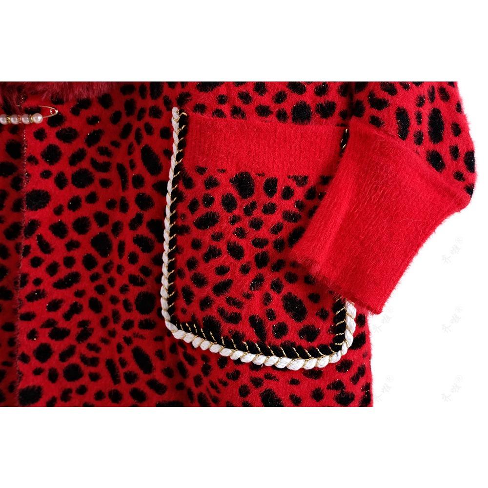 Autumn and Winter Imitation Mink Collar Pocket Sleeves Leopard Print Shawl Cape Fringed Scarf Jacket Women's Knitted Sweater