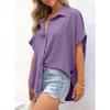 2025 Summer Women's Casual Solid Color Button Short Sleeve Shirt