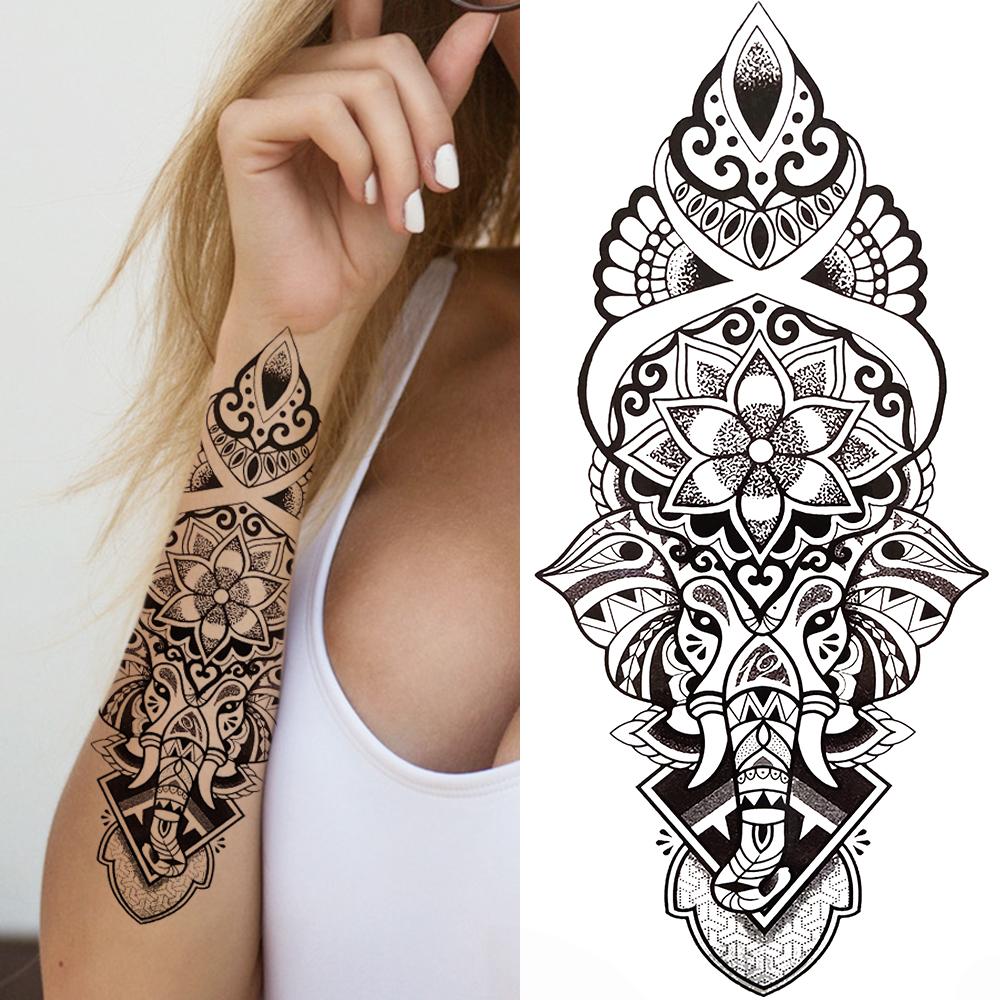 Geometry Owl Temporary Tattoo For Women Fake Wolf Tiger Deer Triangle Tatoo Sticker Black Moon Flower Body Art Tattoos Paper