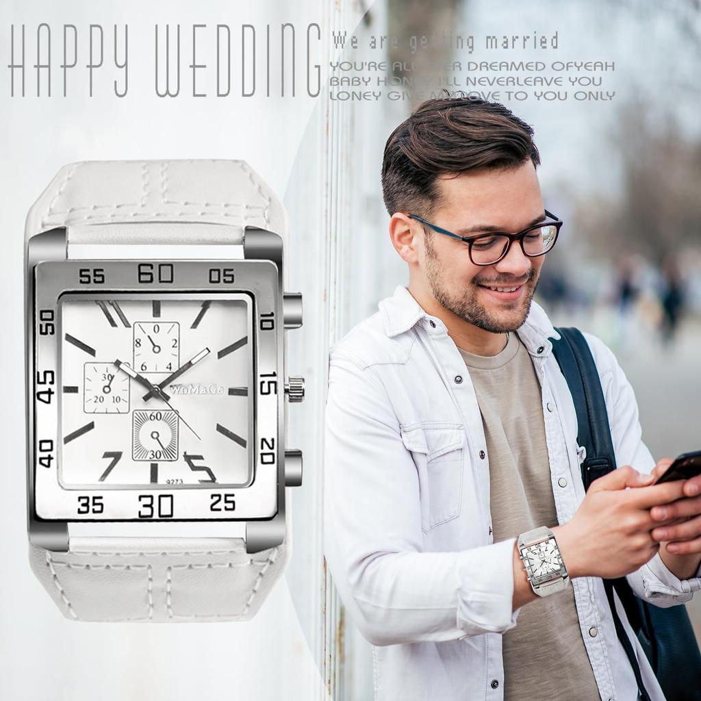 Square Analog Waterproof Leather Belt Quartz Watch Rock Punk Fashion Watch White Birthday Christmas Day Boyfriend Gift Men's Watch - Valentine's