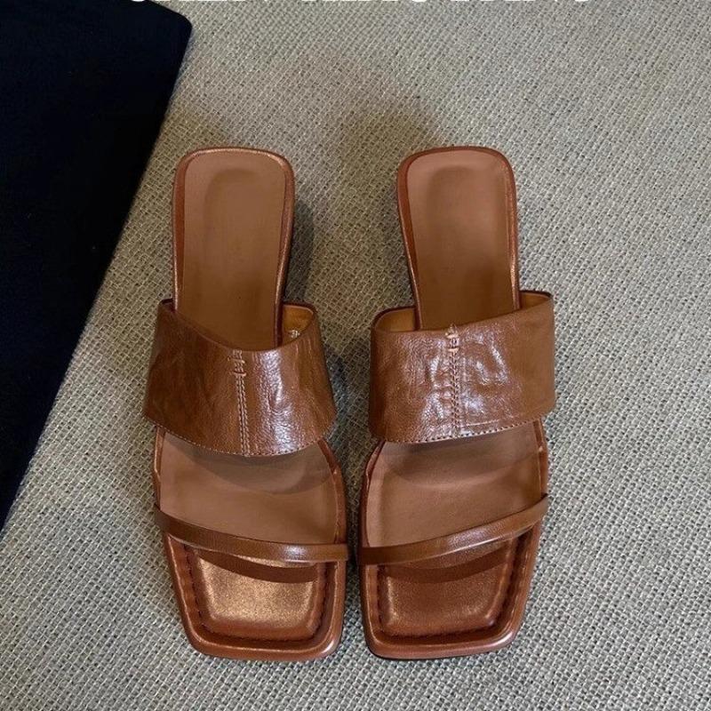 Classic Mid Heels Women's Slippers Retro Women Summer Shoes Designer 2025 New Chunky Sandals Deaigner Slides Flip Flop Pumps