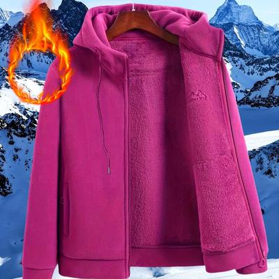 Damen Fleecegefütterte Warme Kapuzenjacke Weiche Langarm Reißverschlussmäntel Lässige Outdoor Sportbekleidung für Herbst/Winter Fleecejacke