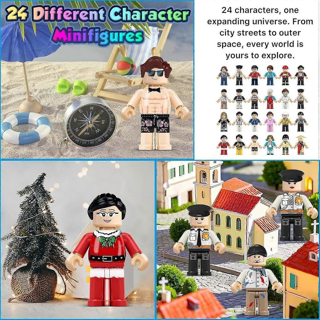 24PCS Mini Figures Building Bricks, Minifigures Stuffer, Mini People Figures Only Toy, Kids Gift for Christmas, Halloween, Birthday Party Supplies, Ea