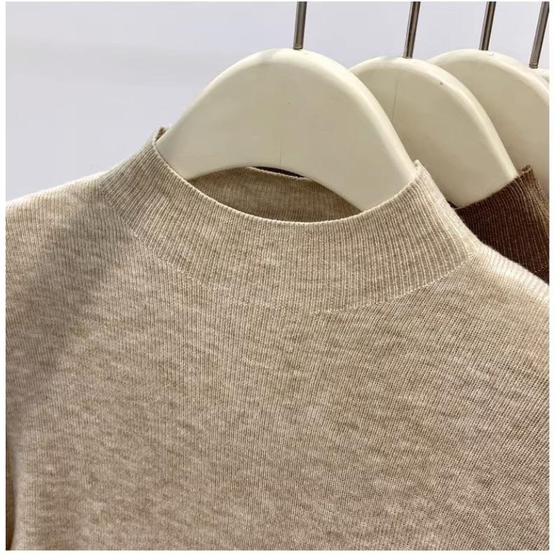 Autumn Winter New Semi-turtleneck Knitted Women Sweater Female Slim Fashion Elegant Pullover Thin Inner Bottoming Shirt Solid Loose Casual Simple Tops