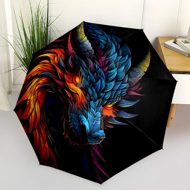 1pc Dragon Fantasy Fashionable Automatic Opening/Closing Folding Umbrella with 8 Bones, Windproof Portable, Daily Use041