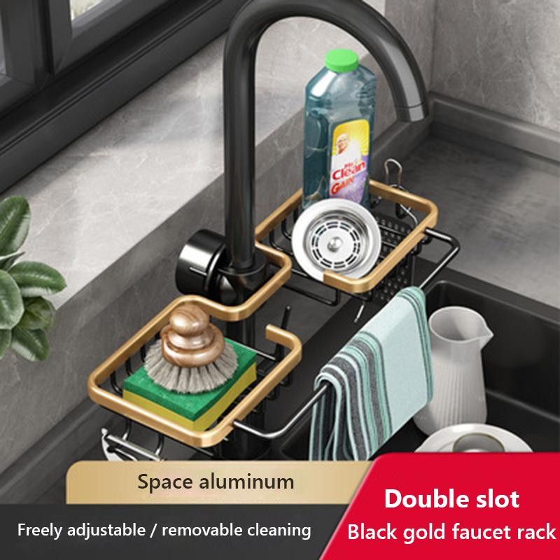 Kitchen Space Aluminum Sink Drain Rack Sponge Storage Faucet Holder Soap Drainer Shelf Basket Organizer Bathroom Accessories