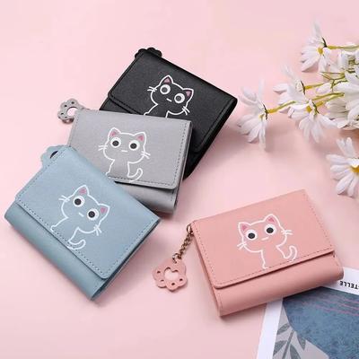 Cartoon Women's Short Coin Wallet PU Three Fold Card Bag Portable Storage Bag Student Multi Card Slot Travel Wallet