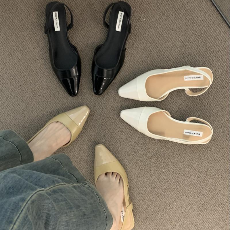 Low-heeled bag head sandals female gentle evening nude pointed lady thick heel empty temperament single shoes