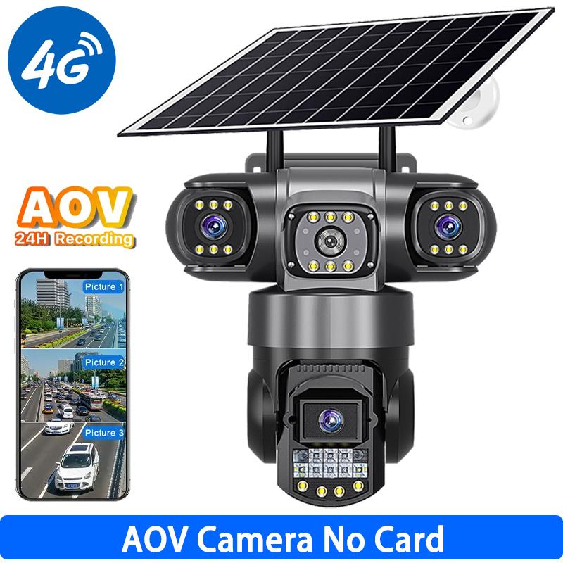 4G True Three-eye Three-lens Monitor with Night Vision and All-day Recording, Low Power Consumption Home AOV Solar Camera