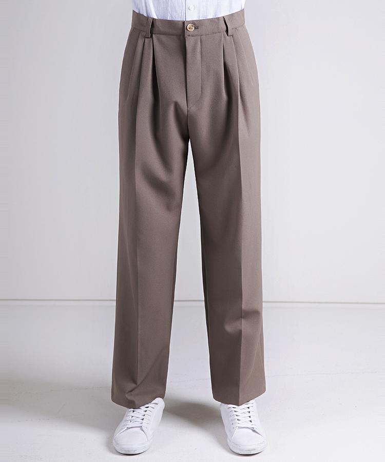 Seuteulaikeu Pleated T/R Blend Wide Trousers (4Color) (B Type)