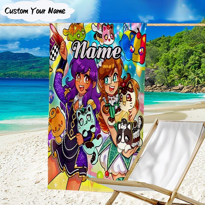 1PC Custom Name Beach Towel Fantasy Friends Aph-mau World Beach Towel, Suitable for Camping, Travel, Beach Accessories, Super Absorbent, Family Gift