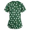 Women's Cute Printed Work Clothes V-neck Double Layer Pockets Basic Short Sleeve Top Pullover Valentines