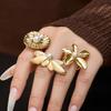 18K Gold-Plated Lotus Leaf & Shell Bead Flower Open Ring Set - Luxury European and American Style