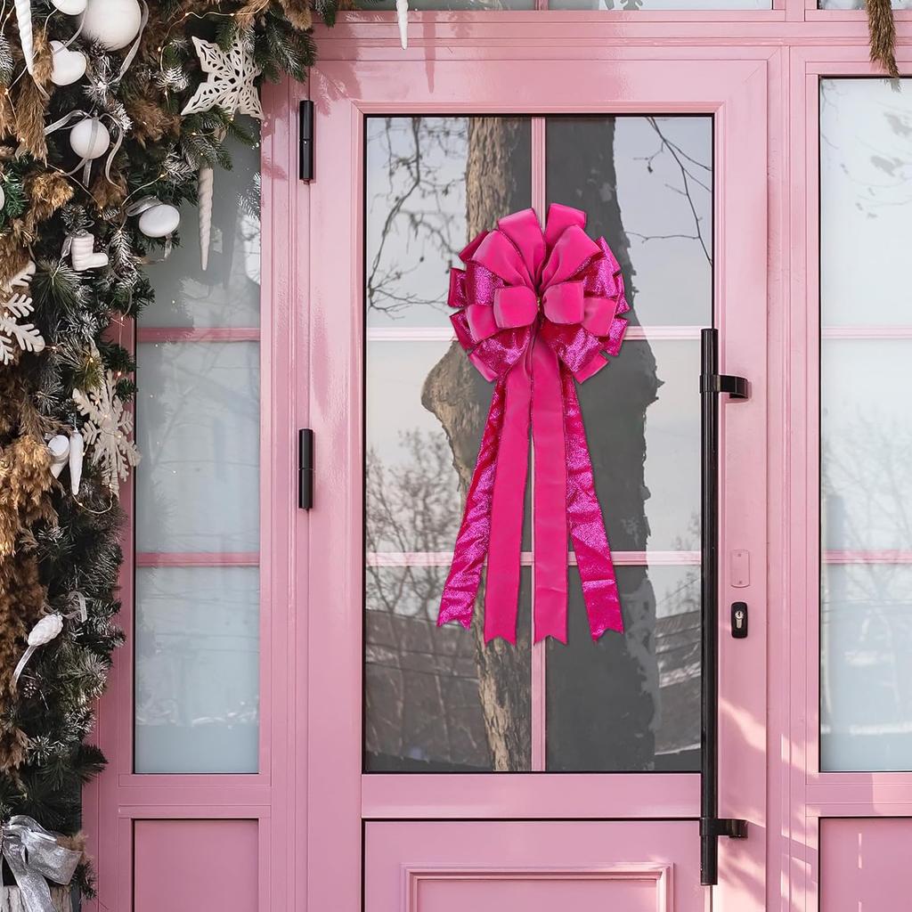 Winter Hot Pink Velvet Wired Edge Ribbon 2.5 Inch 20 Yards Double Sided Christmas Glitter Craft Ribbon for Xmas Tree Bow Wreath Gift Wrap Holiday