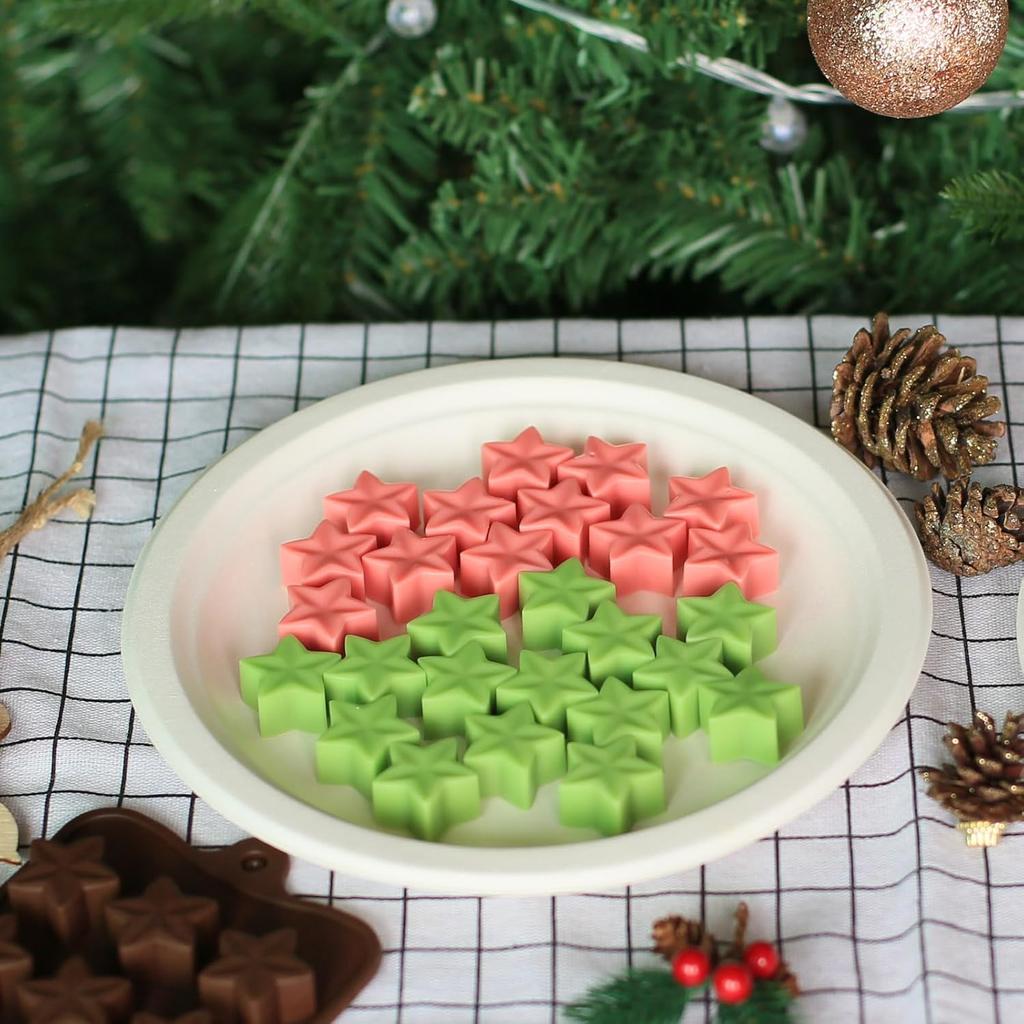 Small Star Silicone Molds, 15 Cavities Star Chocolate Molds for Candy/Gummy/Jelly/Fruit Snack, Mini 3D Stars Mold for Wax Melt/Resin, 2 Pcs