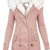 Chaqueta de Invierno para Mujer Algodón con Forro Polar Talla Grande Cortavientos Longitud Media Capucha de Piel Sintética Cierre de Cremallera Botones de Presión
