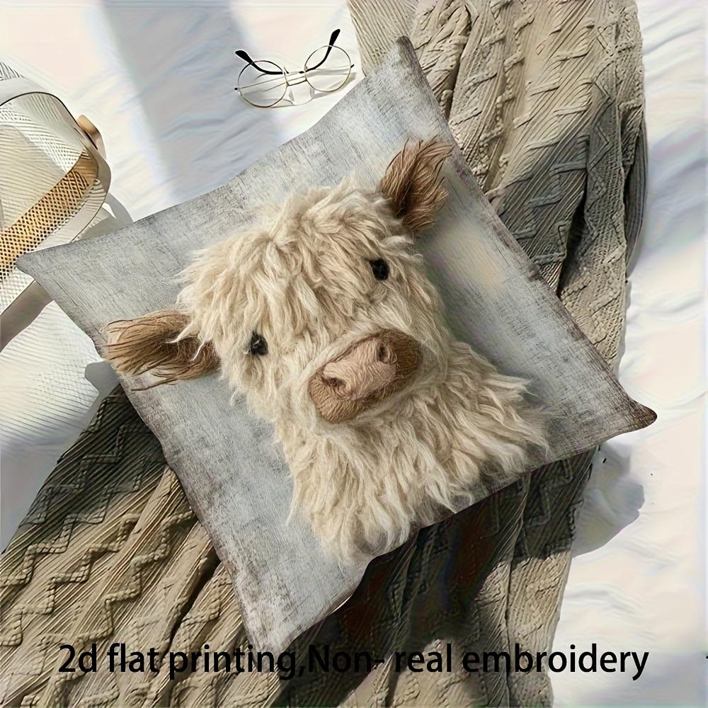 1pc Highland Cow Cushion Cover - Realistic Fluffy Cow Face Design, Zipper Closure, Living Room Bedroom Decor - Pillow Case Only