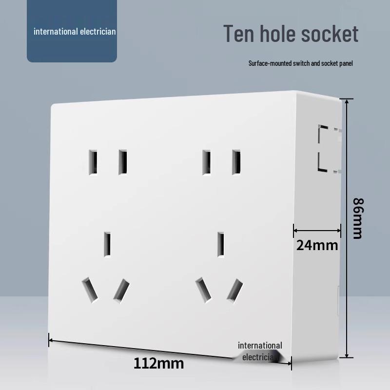 86 Type Double Gang Double Throw Wall Switch & Socket Panel with Exposed Wiring & Five Holes
