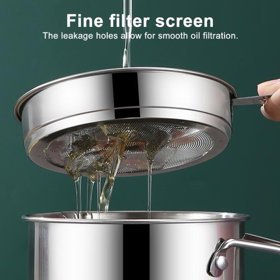 Edelstahl Ölfilterbehälter mit Feinmaschen-Sieb 1,4/1,8L Große Kapazität Küchenölkrug zum Frittieren Kochen Rostbeständig Hitzebeständig Ölkanne