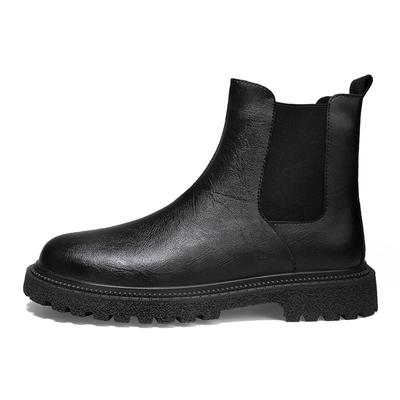 Fashion Outdoor Leather Mens Slip On Boots Platform Shoes Luxury Brand Men Winter Plush Snow Boots Fashion All-match Men Motocross Boots