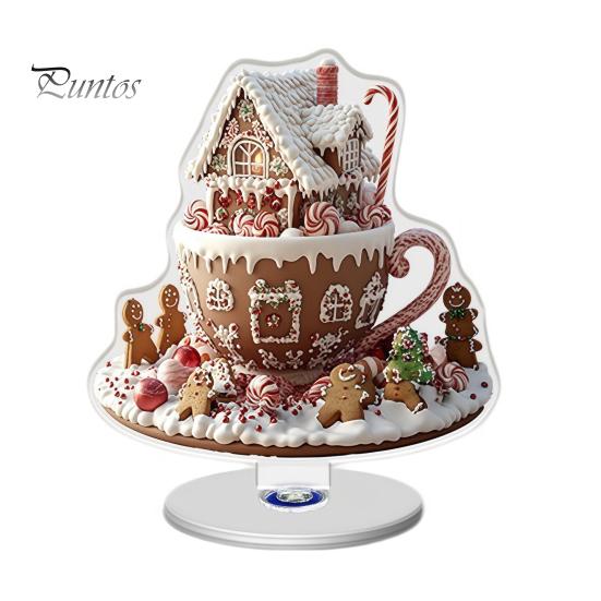 Durable Acrylic Holiday Gift Xmas Ornament, 2D Flat Tree Gingerbread Man Ornament with Christmas Desk Accessories Rotatable Base, Table Centerpiece