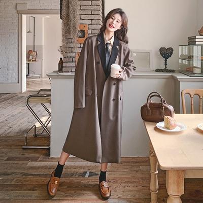 Women's Clothing Niche Design Temperament Retro Long Suit Windbreaker New Contrast Color Long Suit Jacket
