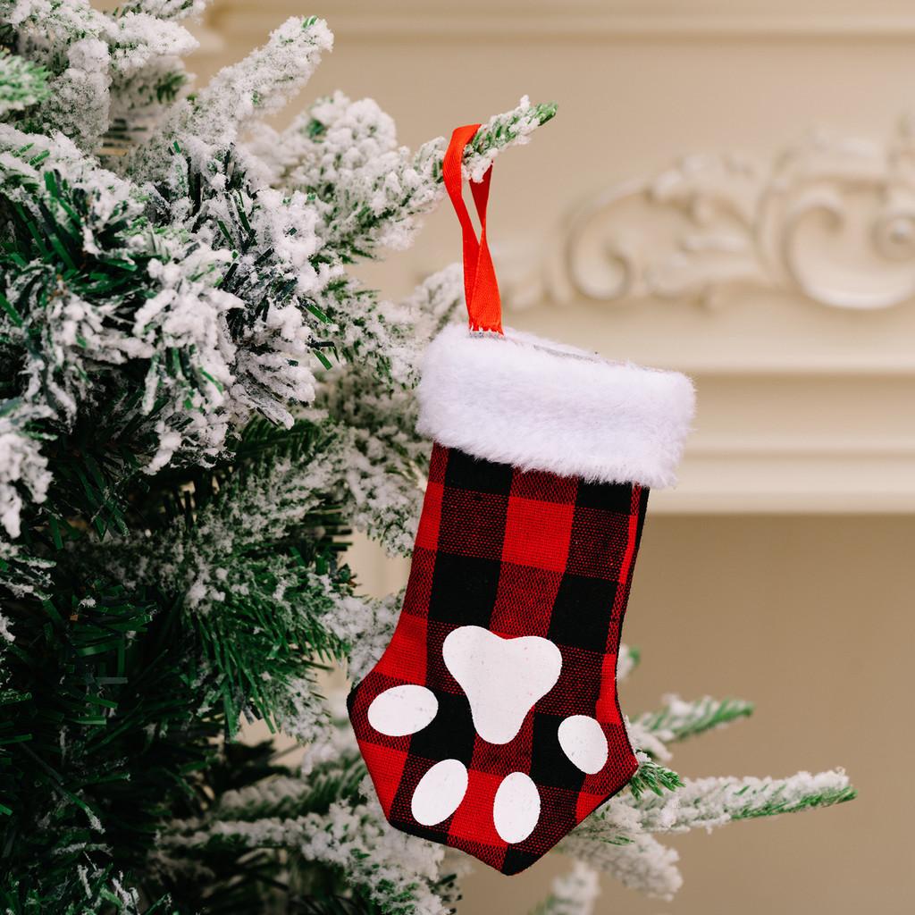 Cartoon Cat Delightful Paw Christmas Stockings In Bright Red Green And Black White