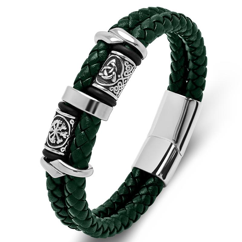 Bracciale Vikingo Fatto a Mano in Pelle e Acciaio Inossidabile per Uomo Accessorio di Moda