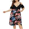 Women's High Waist Belly Concealing V-Neck Strapless Printed Plus Size Dress