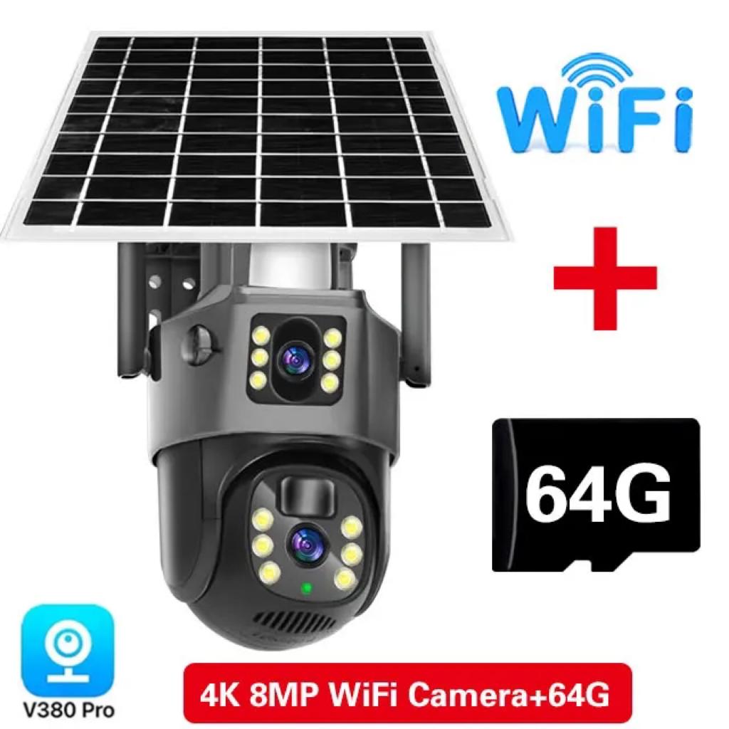2025 Nuova telecamera IP WiFi wireless esterna 4K 8MP 4G Sim Card con batteria solare, doppia lente, doppio schermo, protezione di sicurezza, sorveglianza CCTV