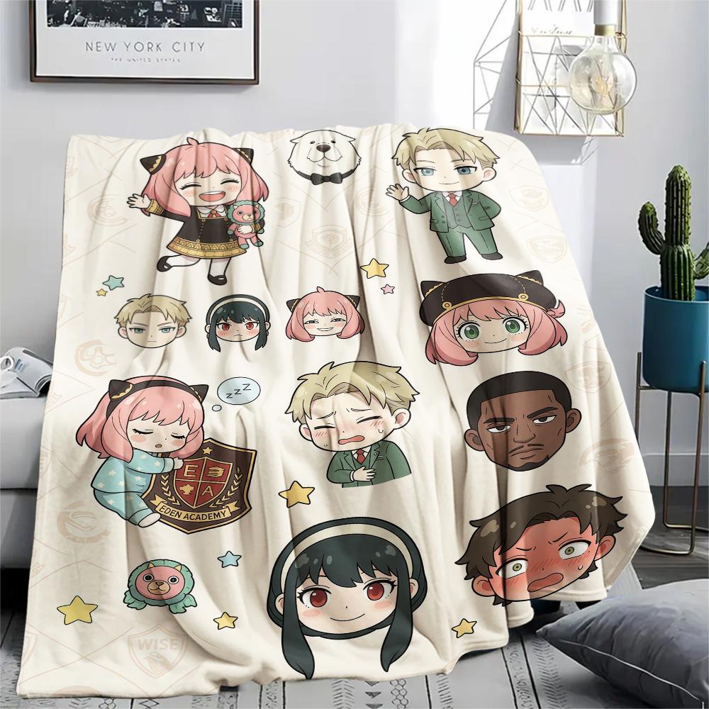 Spy x Family Chibi Character Art Set Flannel Blanket, Birthday & Holiday Gift, Soft Warm Throw for Home Decor.chl
