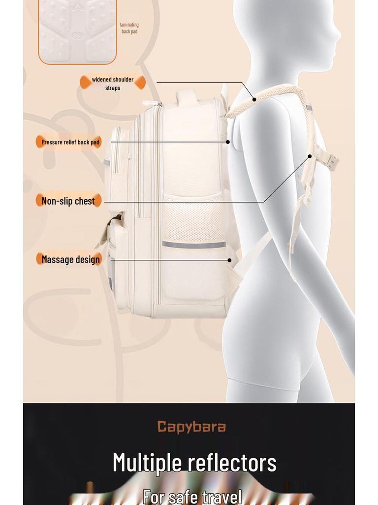 Zaino Capibara per Ragazzi e Ragazze, Classi 1-6: Resistente, Resistente allo Sporco, Carino, con Protezione per la Colonna Vertebrale e Riduzione del Carico