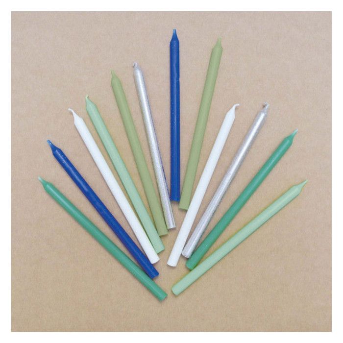 Bougies longues - Classiques - Bleu/Argenté - 12 cm - 12 pcs