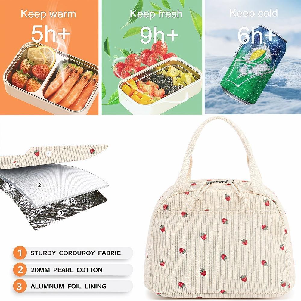 Lunch bag, bring food to work, portable, portable, insulated bento bag, corduroy strawberry meal bag, ice pack xtz