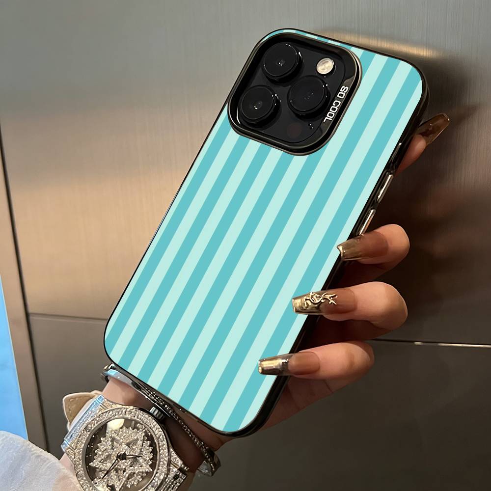 Simple Color Stripes For iPhone 17 16 15 14 13 12 11 Pro Max XS 17 Air Silicone Colored Silver Bumper Cover