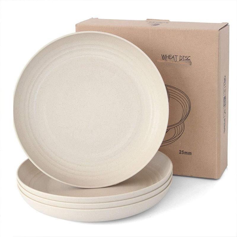 Eco Wheat Straw 12pcs Dinnerware Set Unbreakable Plates Bowls Reusable Plastic Tableware Lightweight for Family Gathering Party Use