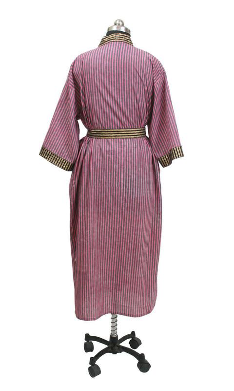 Handmade Women's Cotton Kimono Robes, Night Gown Dress, Made with Soft Light Weight Cotton Fabric, Free Size Nightwear #319