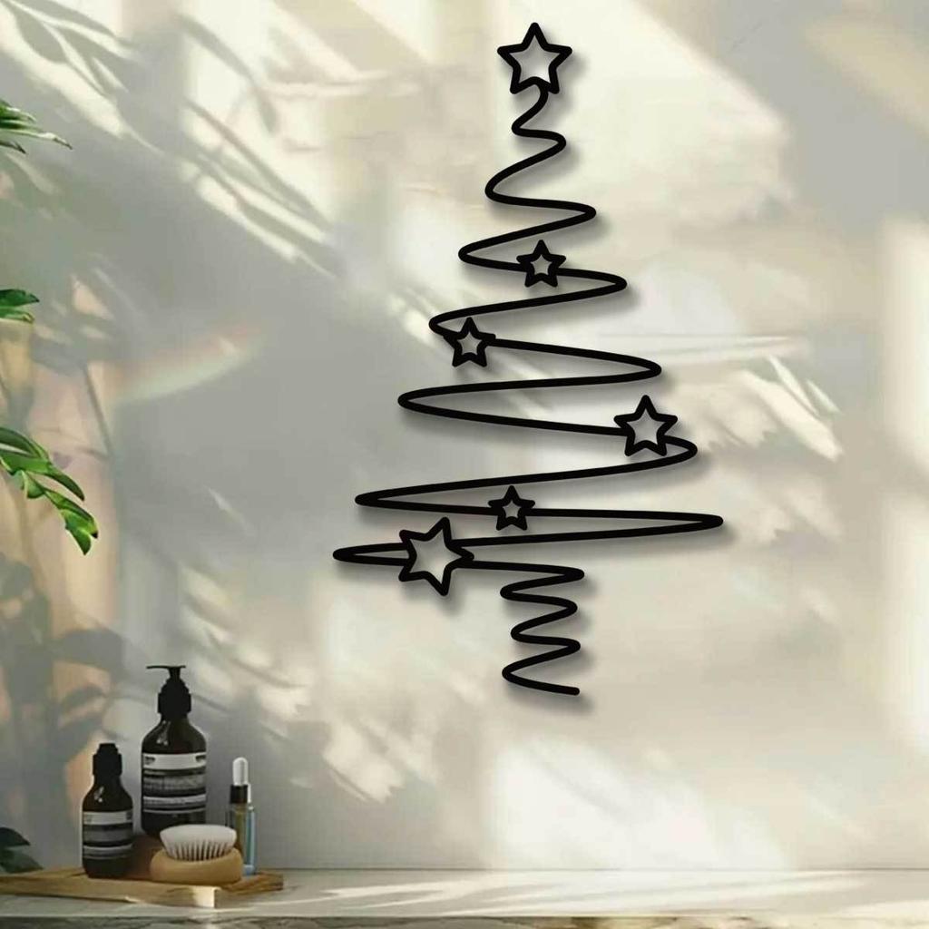 1pc Metal Christmas Tree Wall Art - Outdoor Garden Iron Sculpture, Indoor Home Decor for Christmas, Halloween, Thanksgiving