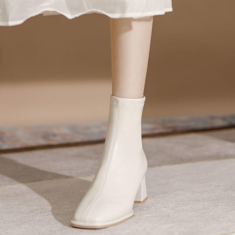 Damen Chunky Heel Chelsea Stiefeletten 2025 - Temperamentvolles Weiß, Mittelhoher Absatz, Herbst/Winter Stylisch Schlanke Passform